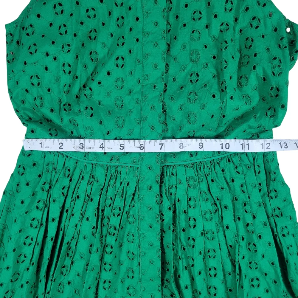 J Crew Eyelet Dress Womens 00 Kelly Green Sleeveless Button Front Clover‎ Preppy